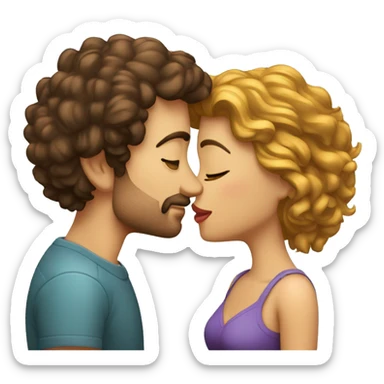beso pareja mujer morena pelo rizado y hombre rubio sticker