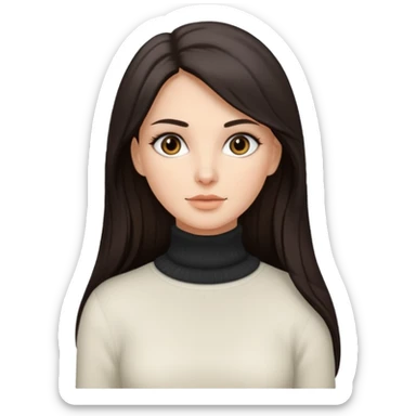 Chica blanca pelo oscuro ojos oscuros muy atractiva y jersey de cuello blanco claro y pelo muy largo sticker