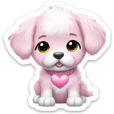 Dog "A pastel pink puppy with fluffy glowing fur, oversized floppy ears, and a collar with a shiny heart-shaped tag that radiates soft light." sticker