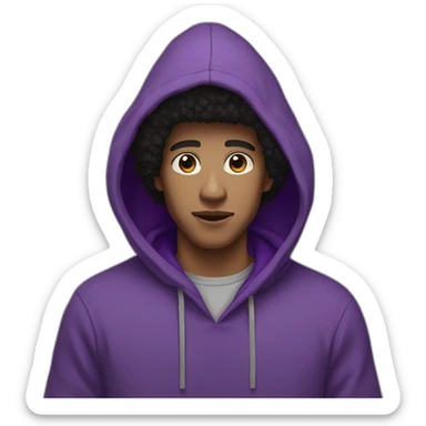 light skin tone guy with a purple hoodie and a big black afro and brown eyes sticker
