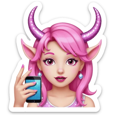 glitter pink girl naughty selfie glitter pink horns sticker