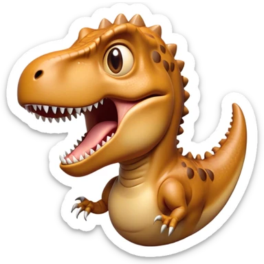 Cinematic Comical T-rex Portrait Emoji, Head tilted dramatically with an exaggeratedly shocked expression, featuring its iconic massive head, tiny comically expressive arms, and wide, playful eyes full of humorous disbelief, Simplified yet hilariously expressive features, highly detailed, glowing with a slightly sassy prehistoric glow, high shine, dramatic yet playful, stylized with an air of cheeky dinosaur mischief, soft glowing outline, capturing the essence of a meme-worthy T-rex that looks ready to side-eye its way into viral fame! sticker