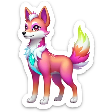 Vibrant multicolored neon-colored Falvie-Fionbri-creature-sparkle-dog-fursona, full body sticker