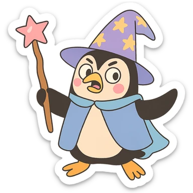pastel toon style penguin wizard sticker