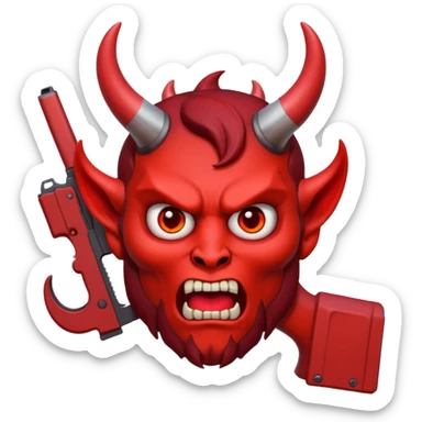 Emoji de cara de demonio agarrando una glock 18 sticker