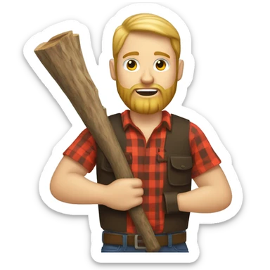 white man lumberjack with beard blond hair chopping firewood sticker