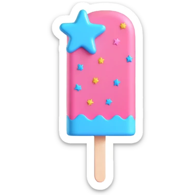 3D iOS style popsicle with blue and pink colors, star decorations, and a melting effect sticker