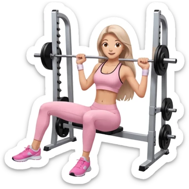 happy pretty white brunette teen long hair with hazel eyes in light pink workout clothes doing a smith machine hip thrust sticker