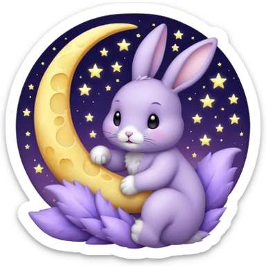 Lavender bunny holding a moon 🌙 🐰 sticker