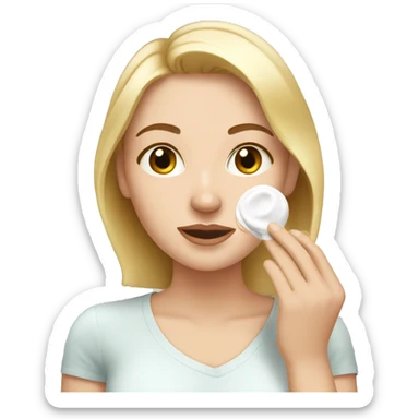 white girl applying cream on face sticker