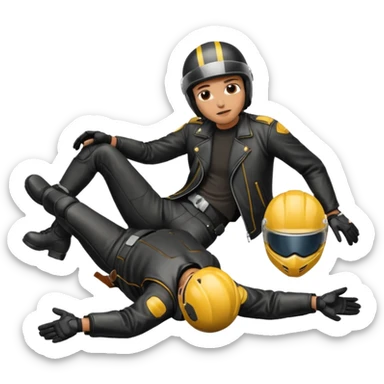 a motorcyclist lying on the ground who has just fallen sticker
