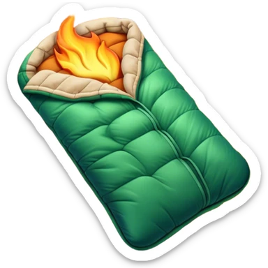 Cinematic Realistic Sleeping Bag, plush and slightly wrinkled, rich fabric texture catching the firelight, glowing with warmth and inviting coziness, nestled within a peaceful campsite. sticker