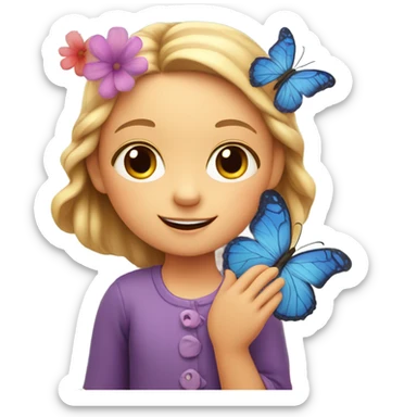 European little girl with butterfly and flowers sticker
