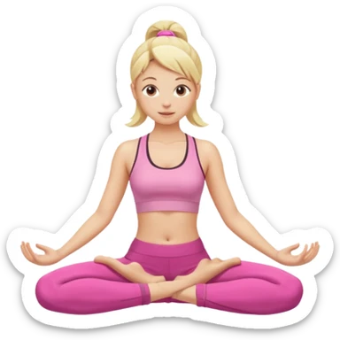 blonde girl doing yoga wearing pink sticker