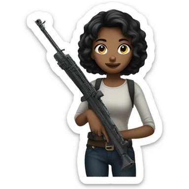 black haired girl holding weapon sticker