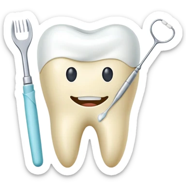 tooth with a bandage and dental instruments, symbolizing root canal treatment sticker