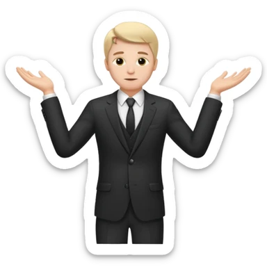 white man in formal suit spreads his arms, face thinking sticker