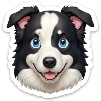 Cinematic Comical Border Collie Portrait Emoji, Head tilted dramatically with an exaggeratedly shocked or offended expression, featuring a striking black and white coat and wide, expressive blue eyes filled with exaggerated disbelief, Simplified yet hilariously expressive features, highly detailed, glowing with a slightly sassy glow, high shine, dramatic yet playful, stylized with an air of attitude, bright and endearing, soft glowing outline, capturing the essence of a sassy and over-the-top herder, so meme-worthy it feels like it could side-eye its way into internet fame instantly! sticker
