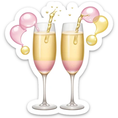 Two glasses of champagne in soft pink, beige and yellow pastel colors sticker