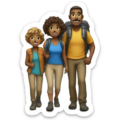 family of four - mom, dad, and 2 brothers - hiking up a mountain sticker