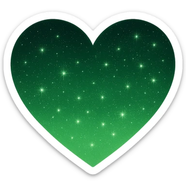 Modify the heart with a night sky gradient to a green night theme with a green gradient, more stars, and a soft glow. Remove the background entirely  sticker