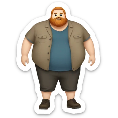 caseoh, man, very fat, 500lbs, red hair, long beard, full body sticker
