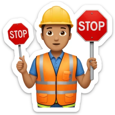 a man with cardboard in hands stopping cars sticker