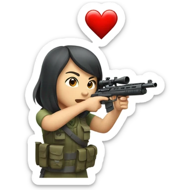 A cute Asian sniper woman shoots and a heart goes out at the gunpoint sticker