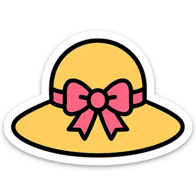 lady's hat with a pink bow icon in lineal color with black outlines sticker