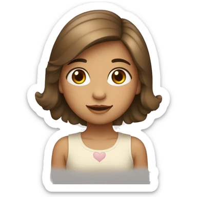 Una niña con pelo marrón claro con un corazón blanco sticker