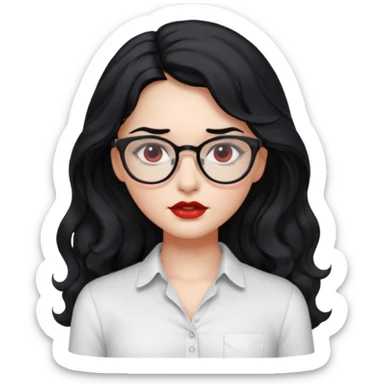 וחולצה קצרה חזה מובלט וחולצה בצבע לבן ואישוני עייים בצבע שחור, ואישוני עיננים בצבע שחורילדה עם שער שחור ארוך וגלי אבל לא יותר מידי מתולתל, אישונים שחורים, משקפיים,שפתיים אדומות ועסיסיות אבל לא יותר מידי,עם,לחיים עם הרבה סומק sticker