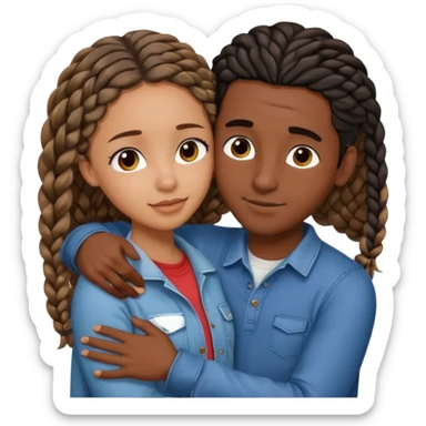 dark skin, black girl with black and brown braids, hugging her middle eastern boyfriend with wavy straight brown hair and medium to light skin sticker