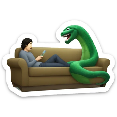 Adam driver in couch with Loch Ness monster watching a movie  sticker