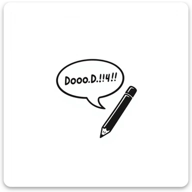 comic style speech bubble with a pen or pencil, representing a post caption as if it were a comment sticker