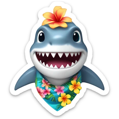shark wearing Hawaiin flower necklace sticker