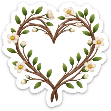 Natural cottage core aesthetic minimal flower branches in a twisty heart shape sticker