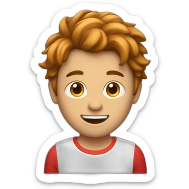 Homme cheveux bruns très court avec un t-shirt rouge sticker