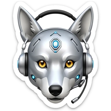 robotic wolf with digital eyes and circuit patterns wearing coach headset with football icon sticker