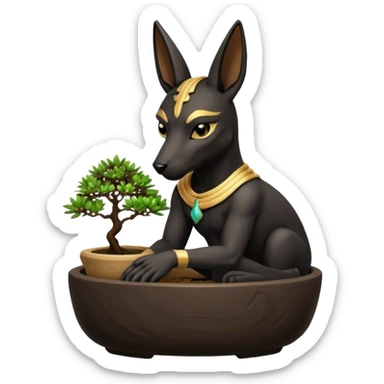  Comforting black fur Anubis tiny mudman cracked surface bonsai pot  sticker