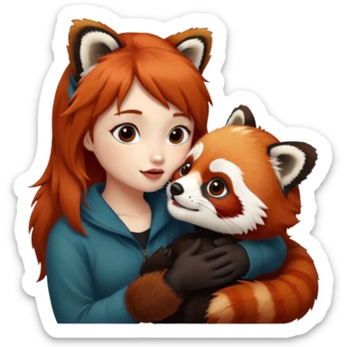 Red panda kissing a young adult  sticker