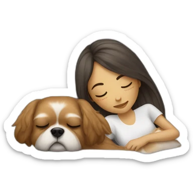 Human girl and shih dog sleeping on couch sticker
