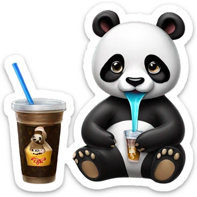 panda with drip on (supreme, louis vuitton) drinking boba  sticker