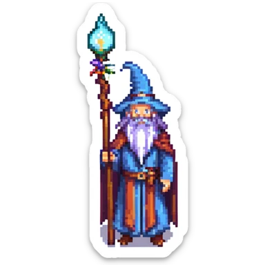 a wizard with a long beard and staff sticker