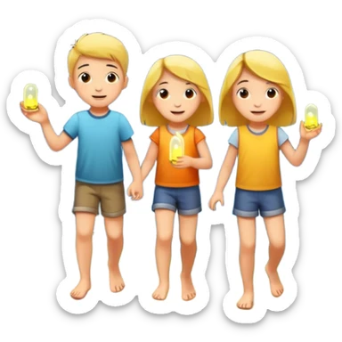 Children catching fireflies  sticker