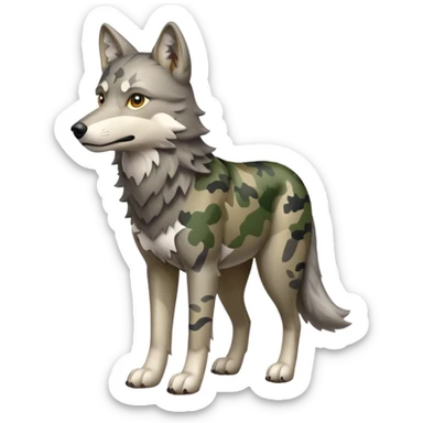Gray wolf wearing camo full body sticker