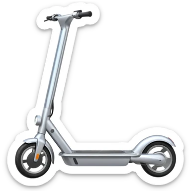 A futuristic electric scooter emoji made of silver chrome, sleek minimal frame, smooth metallic surface, subtle reflections, modern urban design, iOS emoji style, centered, clean white background sticker