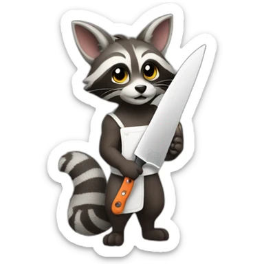 a rarcoon holding a chef knife sticker