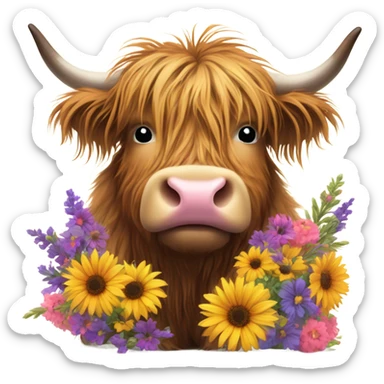 highland cow holding bouquet  sticker