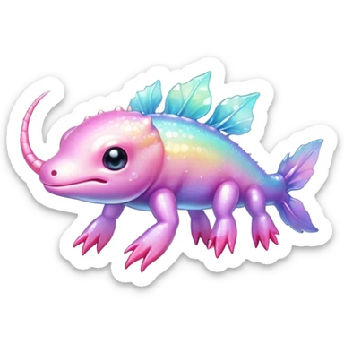 Sparkly glossy Pastel iridescent glass axolotl sticker