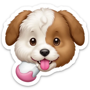 puppy face with white bone in mouth sticker